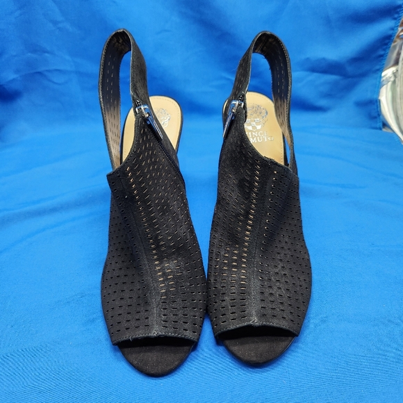 Vince Camuto Kellija Black Suede Open Toe Heels Size 10M - Picture 2 of 11